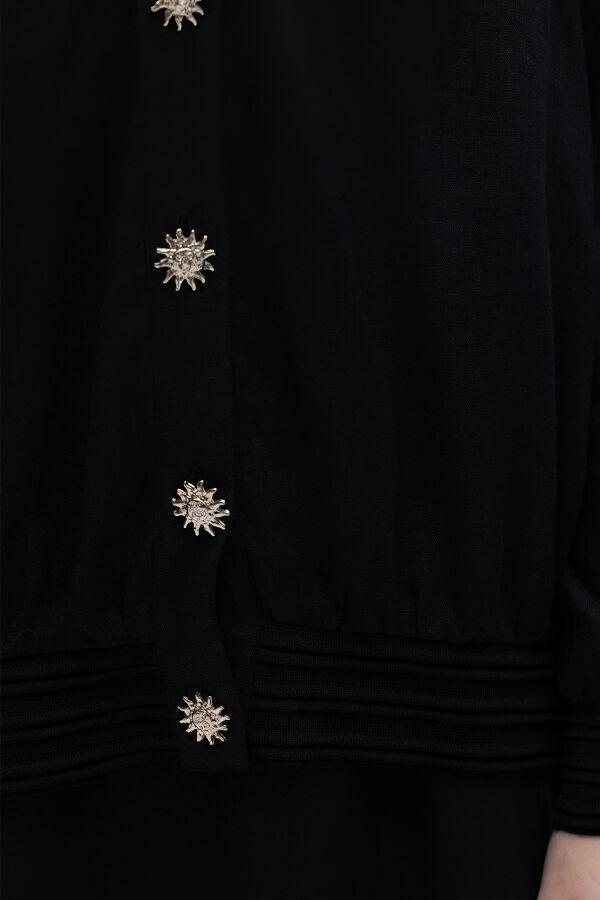 Güneş Düğmeli Elbise Ceket Keten Takım Siyah - 3