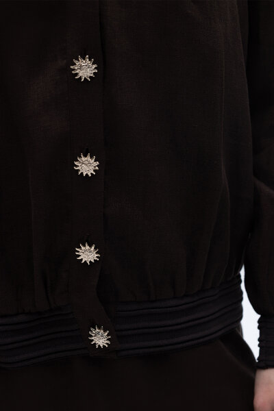 Güneş Düğmeli Elbise Ceket Keten Takım Kahverengi - 5