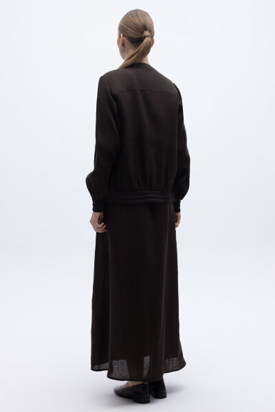 Güneş Düğmeli Elbise Ceket Keten Takım Kahverengi - 2