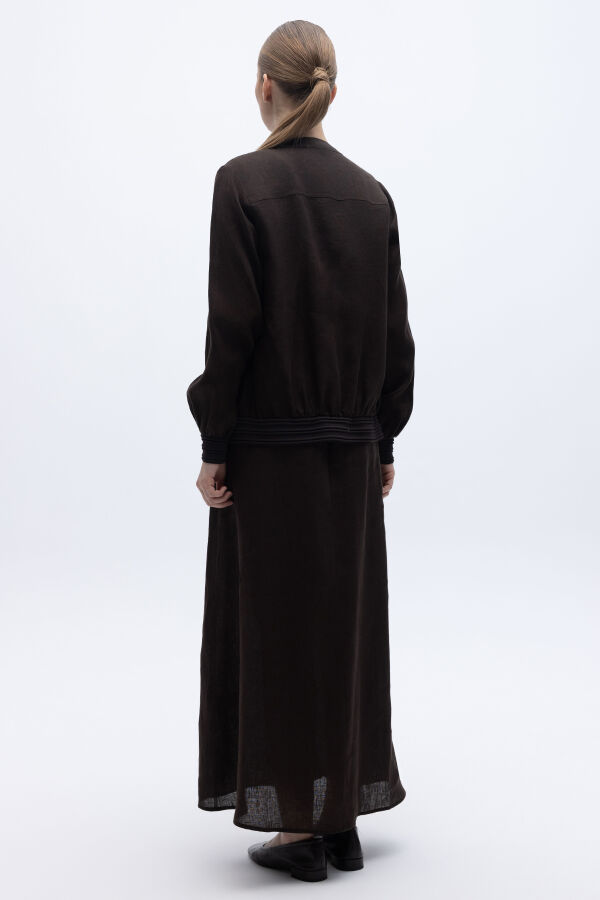 Güneş Düğmeli Elbise Ceket Keten Takım Kahverengi - 2