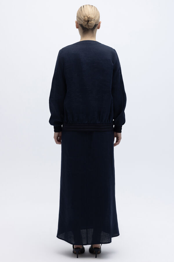 Güneş Düğmeli Elbise Ceket Keten Takım Lacivert - 4