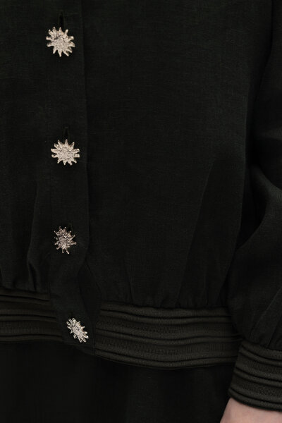 Güneş Düğmeli Elbise Ceket Keten Takım Haki - 4