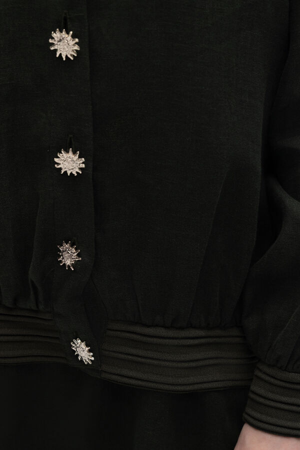 Güneş Düğmeli Elbise Ceket Keten Takım Haki - 4