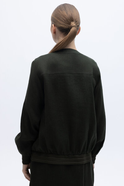 Güneş Düğmeli Elbise Ceket Keten Takım Haki - 5