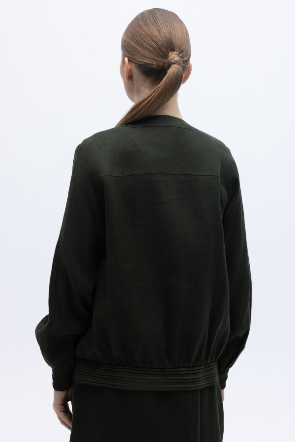 Güneş Düğmeli Elbise Ceket Keten Takım Haki - 5