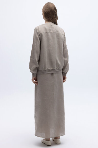 Güneş Düğmeli Elbise Ceket Keten Takım Stone - 5