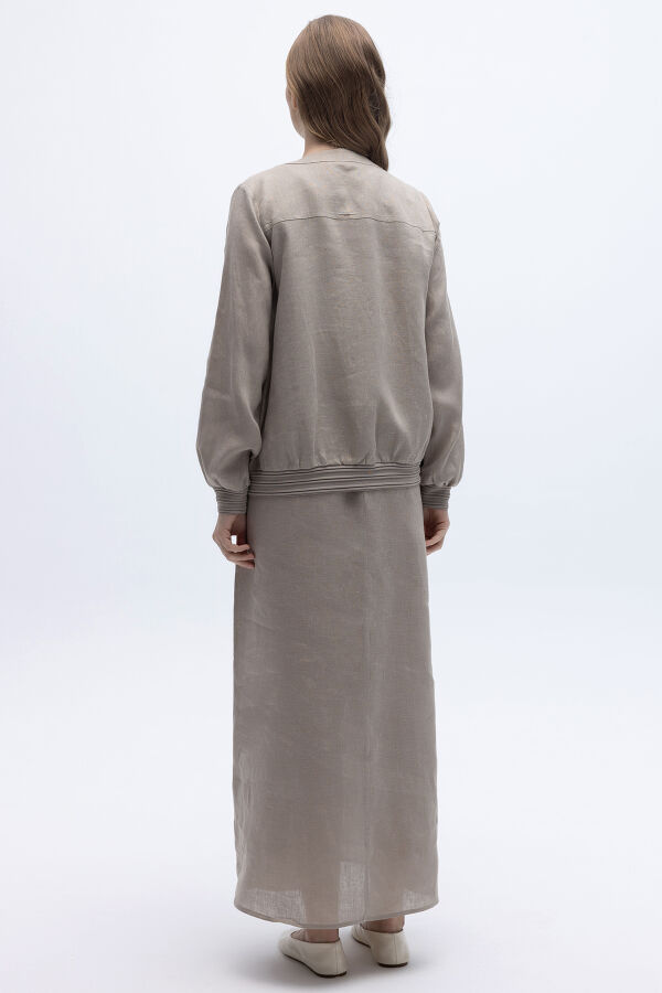 Güneş Düğmeli Elbise Ceket Keten Takım Stone - 5