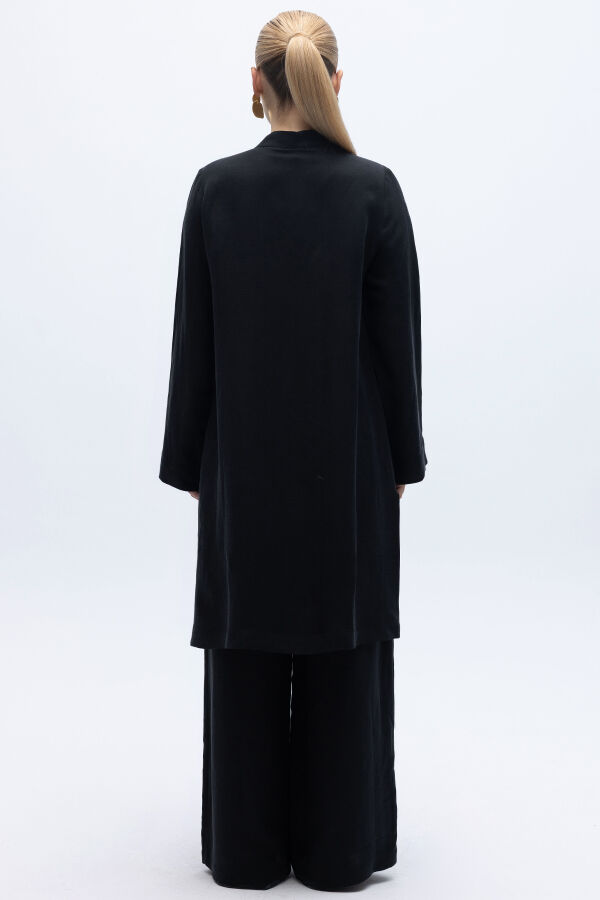 Hakim Yaka İpek Keten Gömlek Siyah - 3