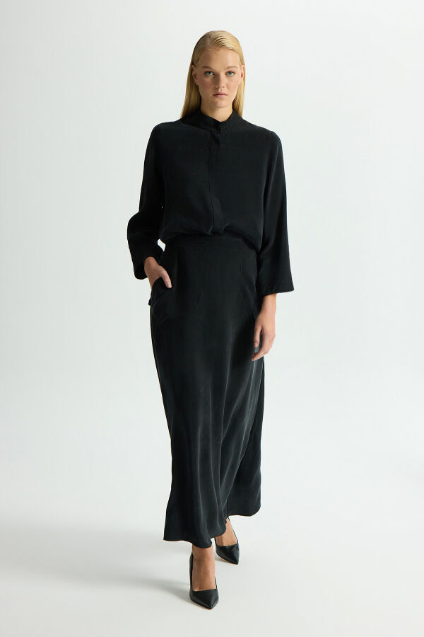 Embroidered Mandarin Collar Cupro Tunic - 3