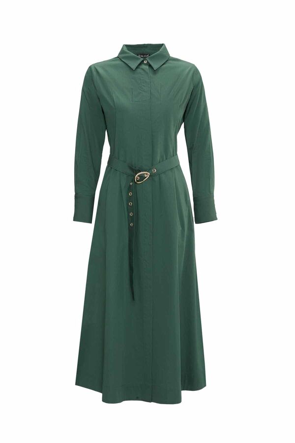 Hidden Placket Belt Dress - 8