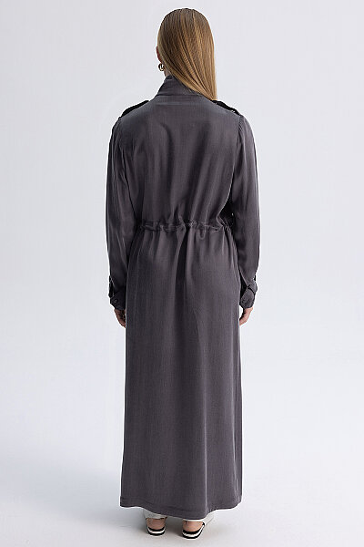 High Neck Gathered Waist Coat with Pockets Bullet - 6