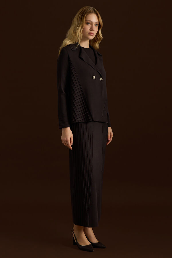 İki Düğmeli Bekletme Detaylı Triko Ceket Kahverengi - 3