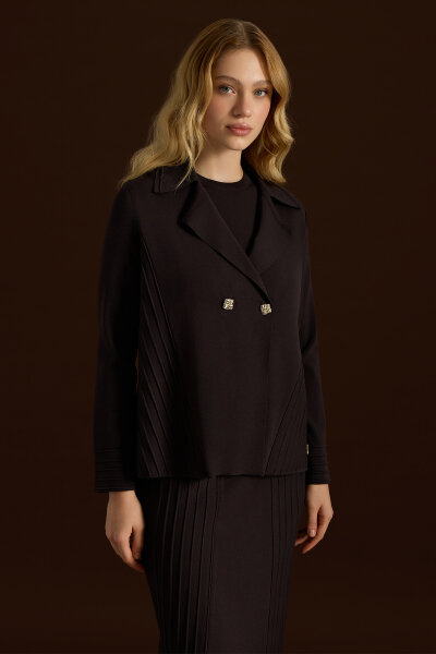 İki Düğmeli Bekletme Detaylı Triko Ceket Kahverengi - 1