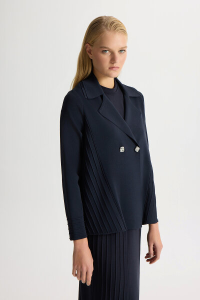 İki Düğmeli Bekletme Detaylı Triko Ceket Siyah 