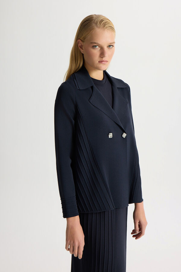 İki Düğmeli Bekletme Detaylı Triko Ceket Siyah - 1