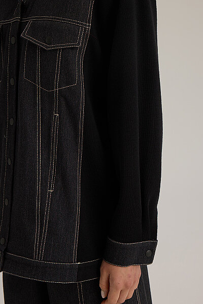  İki İp Detaylı Denim Ceket Siyah - 5