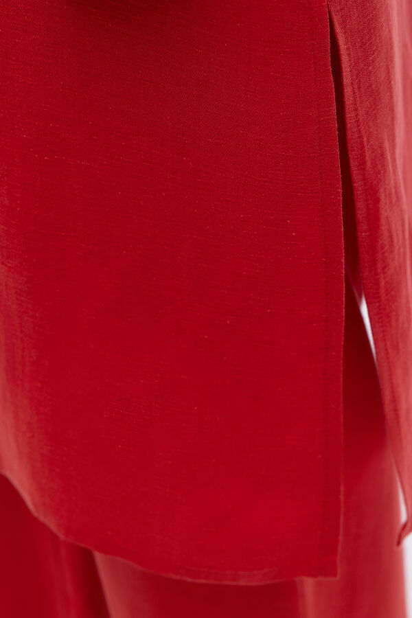 İpek Keten Uzun Gömlek Kırmızı - 4