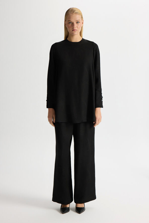 Jacquard Wide Leg Trousers - 1