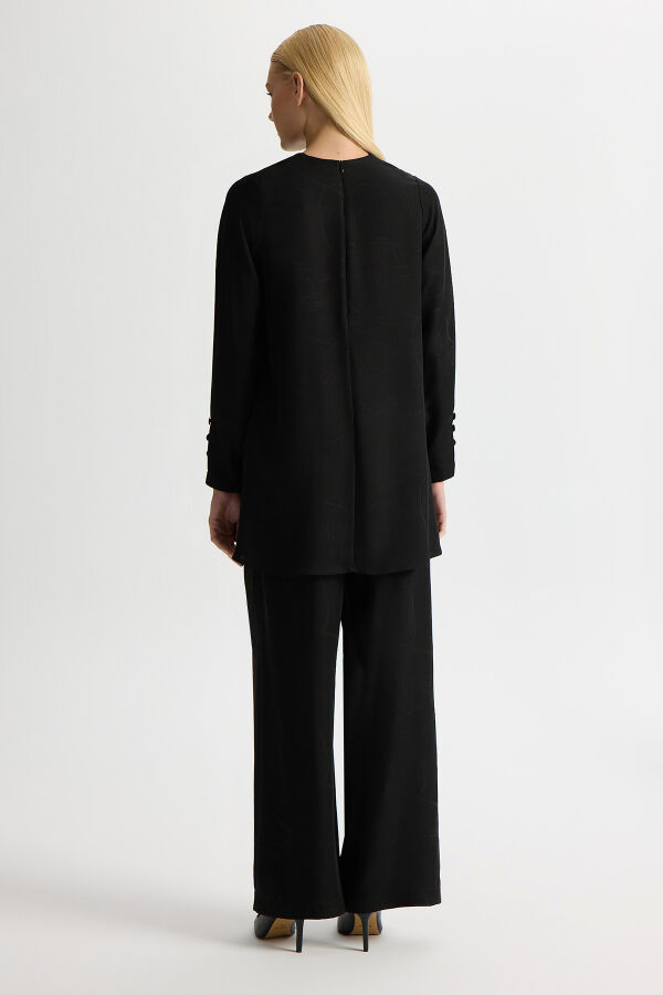 Jacquard Wide Leg Trousers - 3