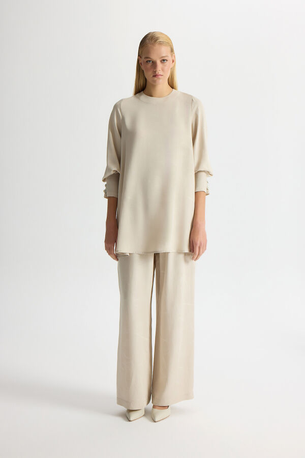 Jacquard Wide Leg Trousers - 1