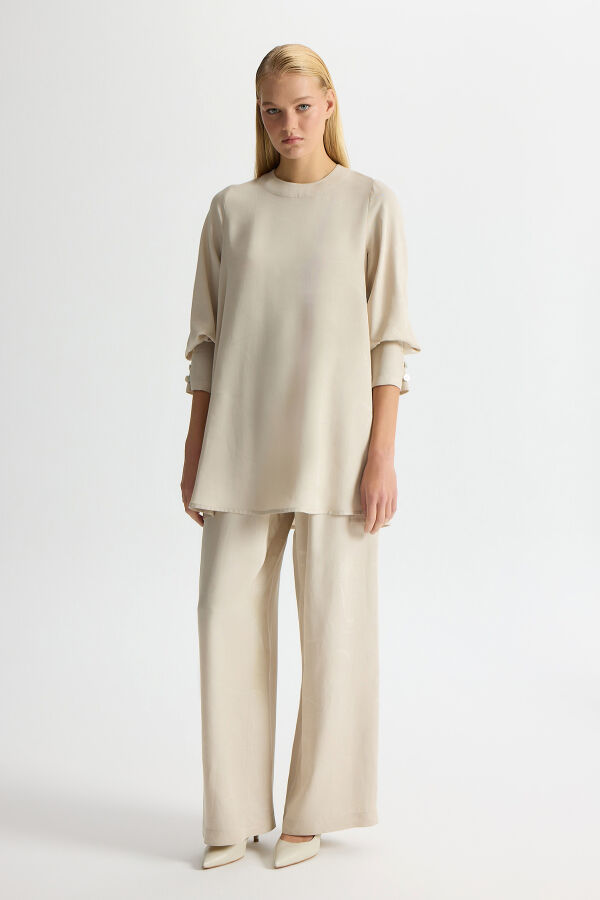 Jacquard Wide Leg Trousers - 2