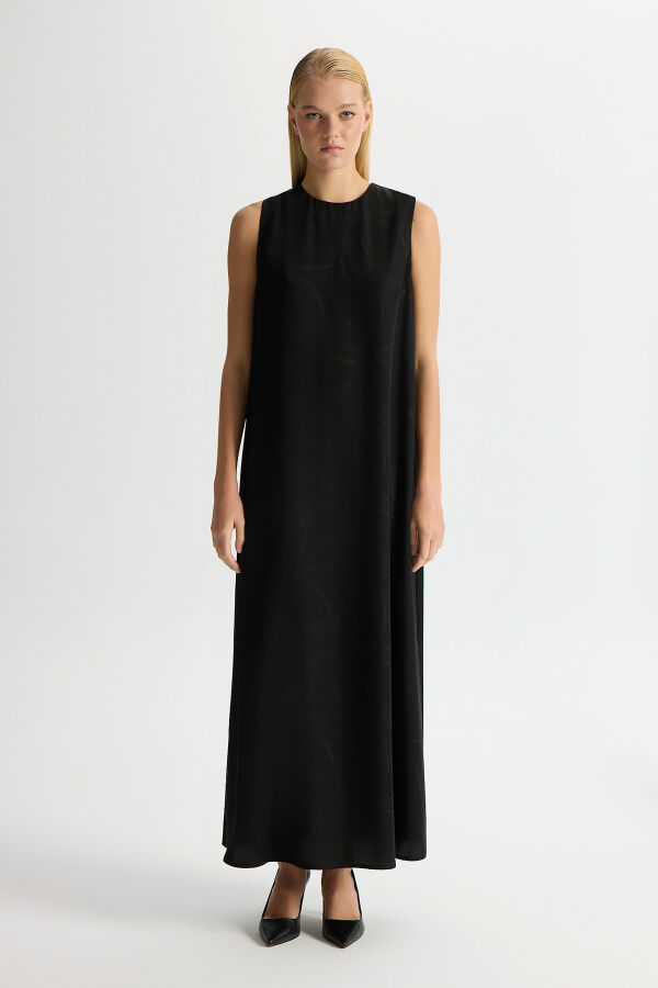 Jakarlı Kolsuz Elbise Siyah - 1