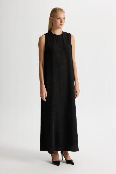 Jakarlı Kolsuz Elbise Siyah - 4