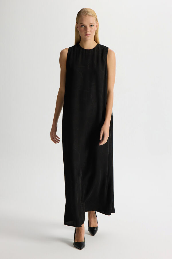 Jakarlı Kolsuz Elbise Siyah - 5