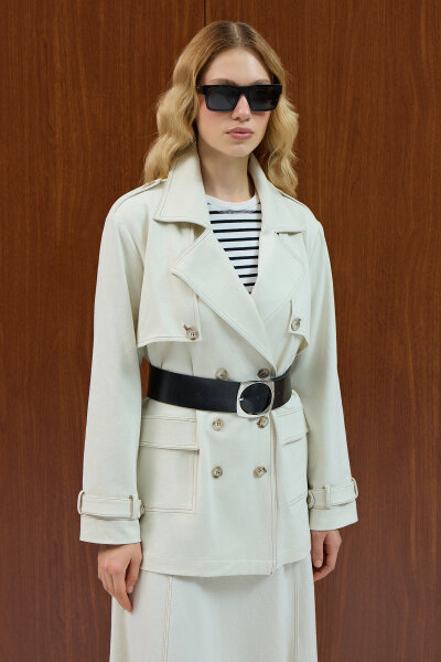 Kargo Cepli Denim Ceket Ekru - MISS DALIDA