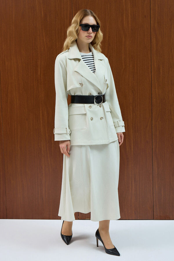 Kargo Cepli Denim Ceket Ekru - 3