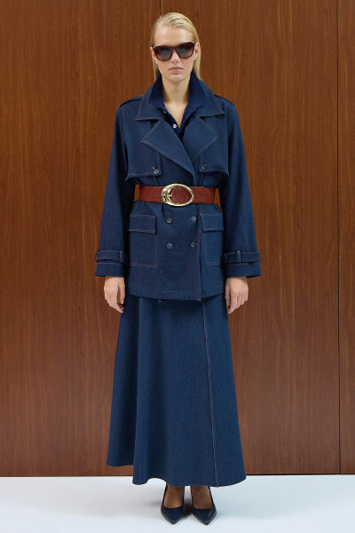 Kargo Cepli Denim Ceket Navy 