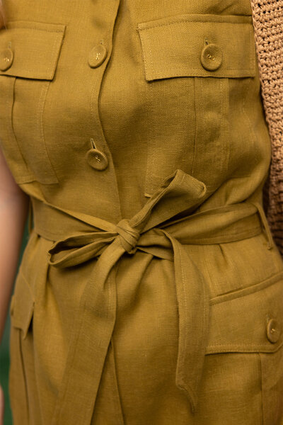 Kargo Cepli Uzun Keten Yelek Amber - 3