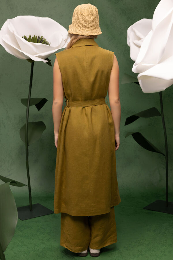 Kargo Cepli Uzun Keten Yelek Amber - 4