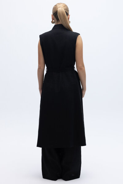 Kargo Cepli Uzun Keten Yelek Siyah - 4