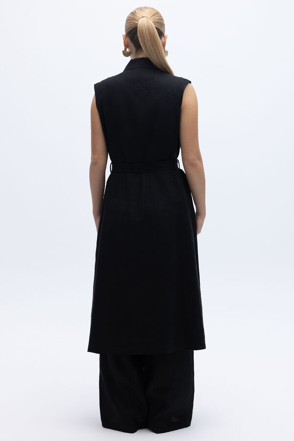 Kargo Cepli Uzun Keten Yelek Siyah - 4