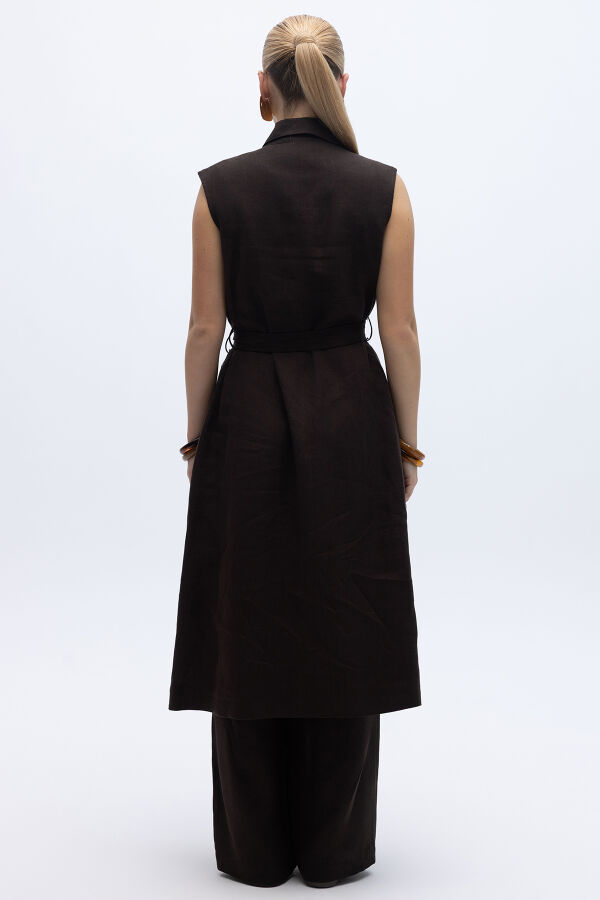 Kargo Cepli Uzun Keten Yelek Kahverengi - 5