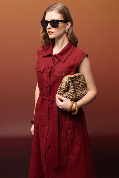 Kargo Cepli Uzun Keten Yelek Cherry - 4