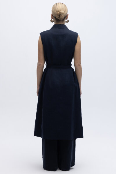 Kargo Cepli Uzun Keten Yelek Lacivert - 4