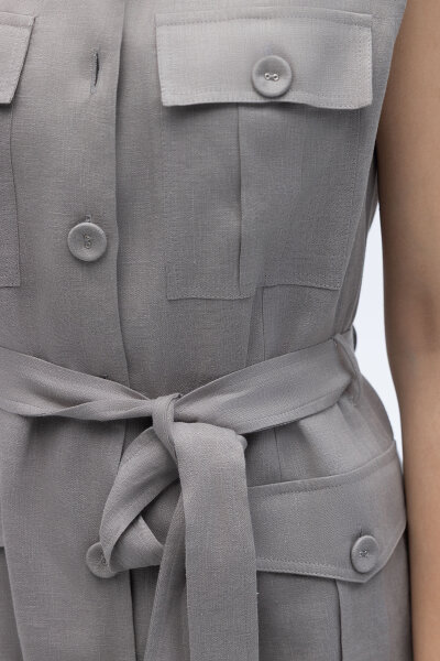 Kargo Cepli Uzun Keten Yelek Gri - 6