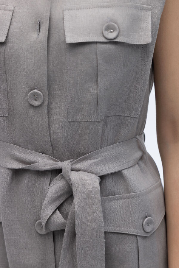 Kargo Cepli Uzun Keten Yelek Gri - 6