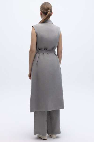 Kargo Cepli Uzun Keten Yelek Gri - 2