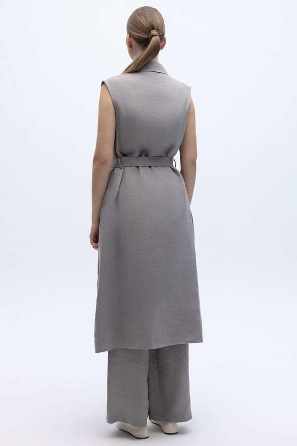 Kargo Cepli Uzun Keten Yelek Gri - 2