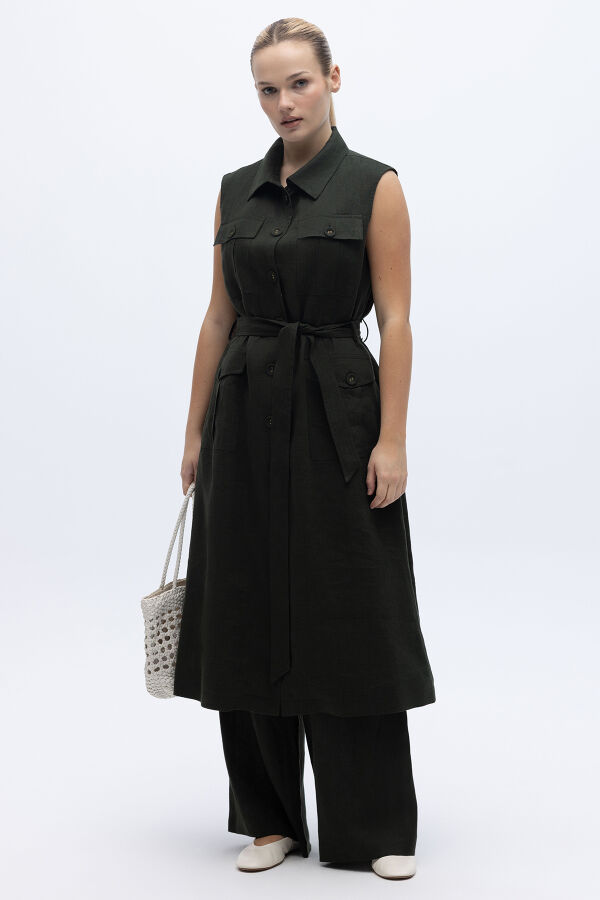 Kargo Cepli Uzun Keten Yelek Haki - 1