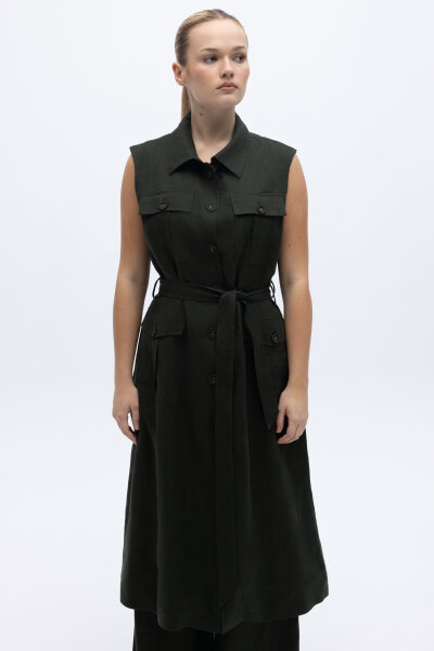 Kargo Cepli Uzun Keten Yelek Haki - 2