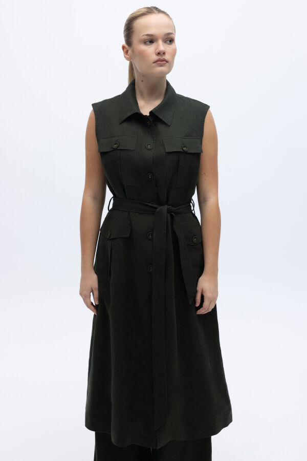 Kargo Cepli Uzun Keten Yelek Haki - 2