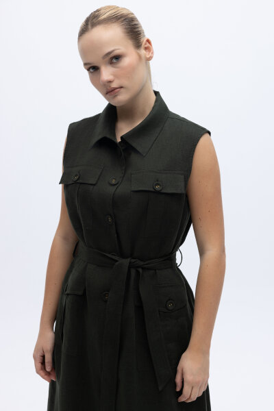 Kargo Cepli Uzun Keten Yelek Haki - 3