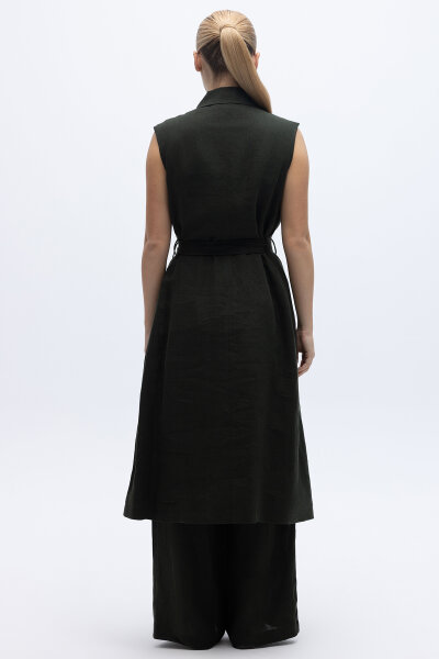 Kargo Cepli Uzun Keten Yelek Haki - 5