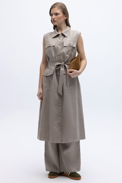 Kargo Cepli Uzun Keten Yelek Stone 