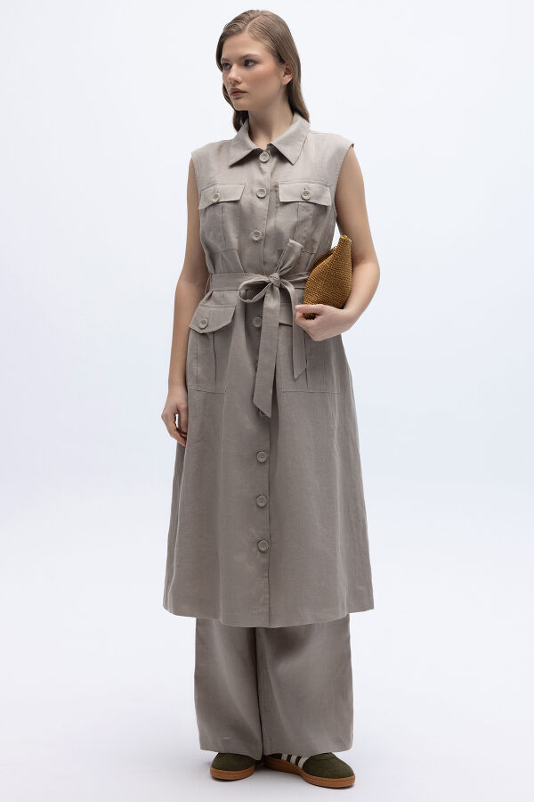 Kargo Cepli Uzun Keten Yelek Stone - 1