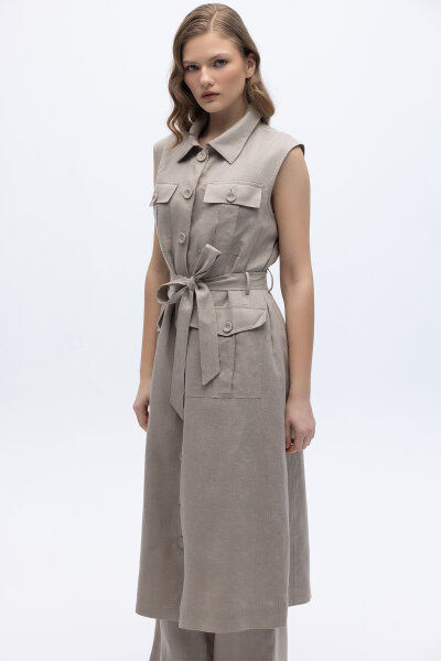 Kargo Cepli Uzun Keten Yelek Stone - 3